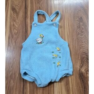 Vtg Toddletime Romper Boys 0-3M Blue Terry Duckling Farm Snap Crotch USA